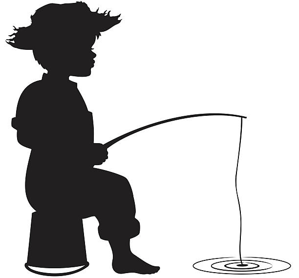 силуэт маленький мальчик рыбалка - silhouette back lit little boys child stock illustrations
