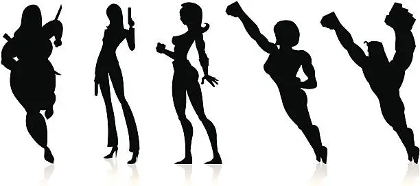 Vector illustration of Black Silhouettes - Superheroes