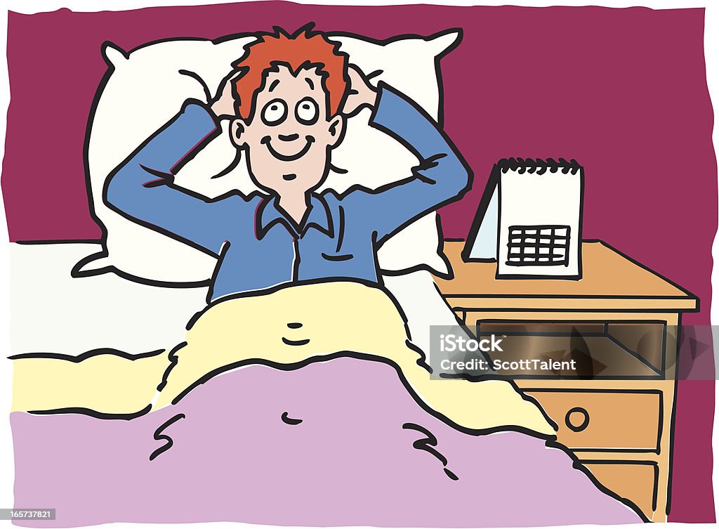 Guy in bed A guy's lying in bed after waking up. Please check out my other images :) Laziness stock vector