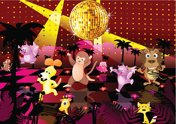 jungle disco - lion dancing stock illustrations