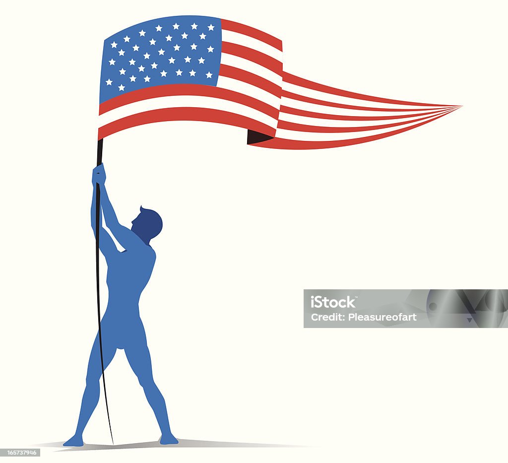 American pride silhouette of muscular man holding American flag with stars and stripes American Flag stock vector