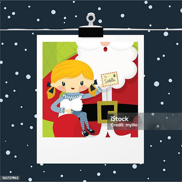 Christmas Girl And Santa Claus Polaroid Stock Illustration - Download Image Now - Photographic Print, Christmas, Santa Claus