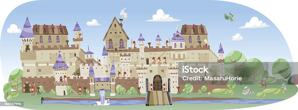 Duży zamek w ciągu dnia - Grafika wektorowa royalty-free (Zamek - Konstrukcja budowlana)