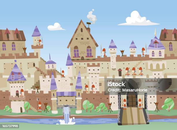 Castelo Sem Costura Fundo De Dia - Arte vetorial de stock e mais imagens de Castelo - Castelo, Vala, Medieval