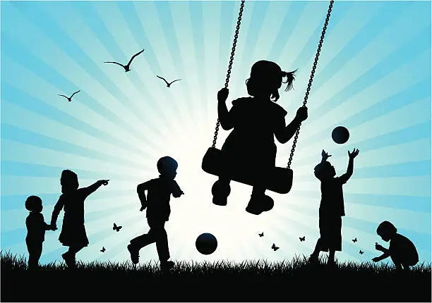 Vector illustration of Happy Children Playing