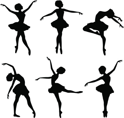 Six vector ballerina silhouettes.