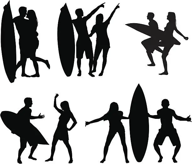 Vector illustration of Young couple surfing