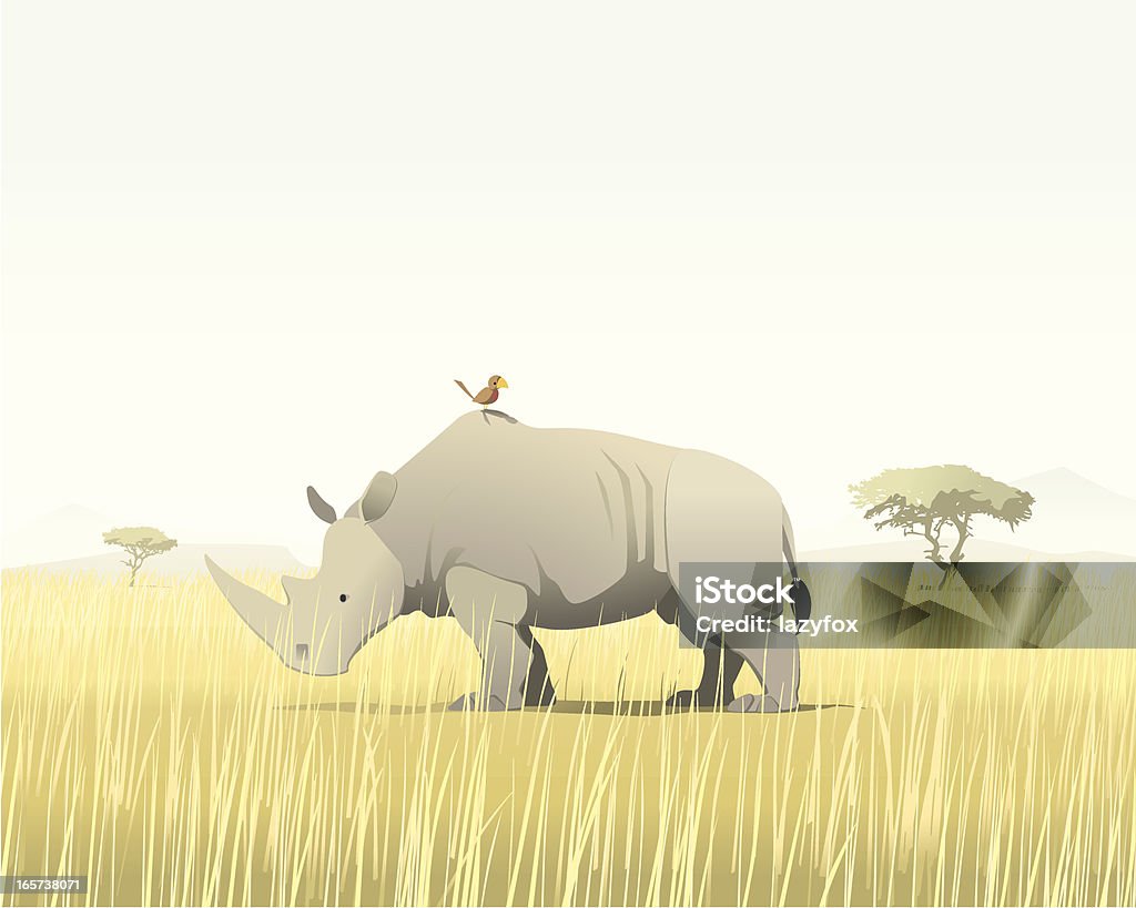 Rhino et oiseaux - clipart vectoriel de Rhinocéros libre de droits