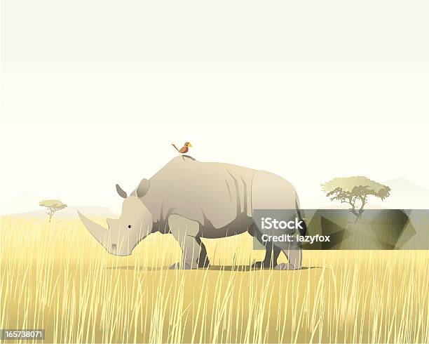 Rhino Et Oiseaux Vecteurs libres de droits et plus d'images vectorielles de Rhinocéros - Rhinocéros, Afrique, Savane