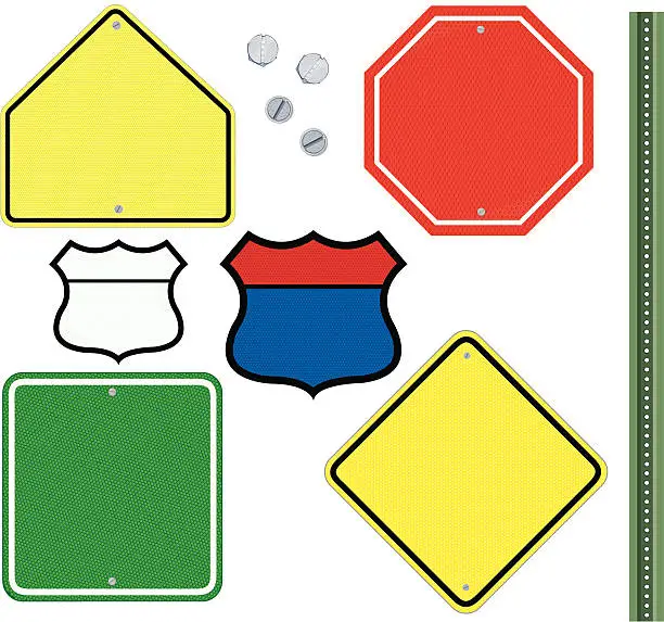 Vector illustration of Blank Traffic Signs - Stop, School, Caution, Highway, Street