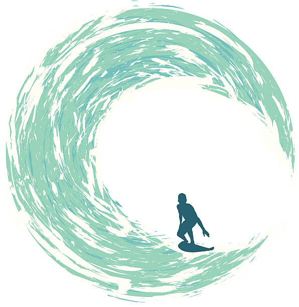 illustrazioni stock, clip art, cartoni animati e icone di tendenza di equitazione surfista sull'onda circolare - surfing surf wave men