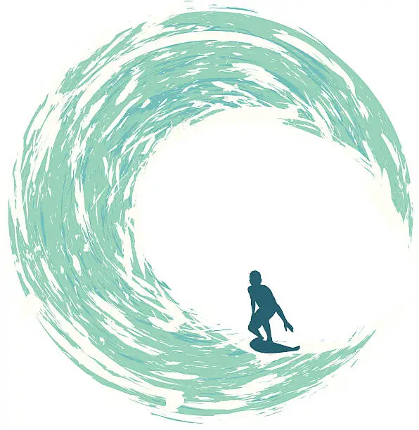 Vector illustration of Surfer Riding on a Circular Wave
