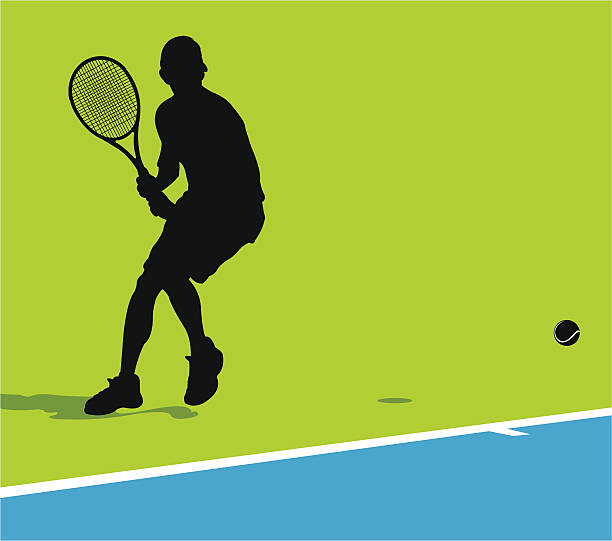 ilustraciones, imágenes clip art, dibujos animados e iconos de stock de partido de tenis jugador de fondo masculino - silhouette tennis competitive sport traditional sport