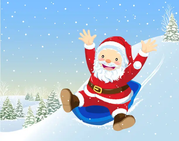 Vector illustration of Santa Claus Sledding