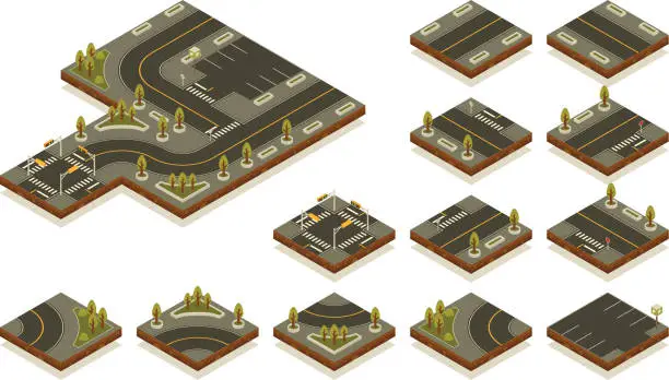 Vector illustration of Isometric road toolkit - City street