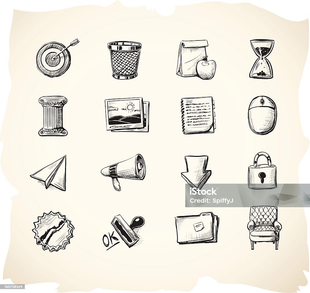 Business and office sketch icons 3 Business office icons in sketch grunge style. Sketch stock vector