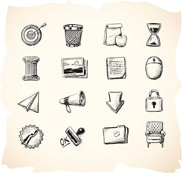Business and office sketch icons 3 Business office icons in sketch grunge style. business target photos stock illustrations