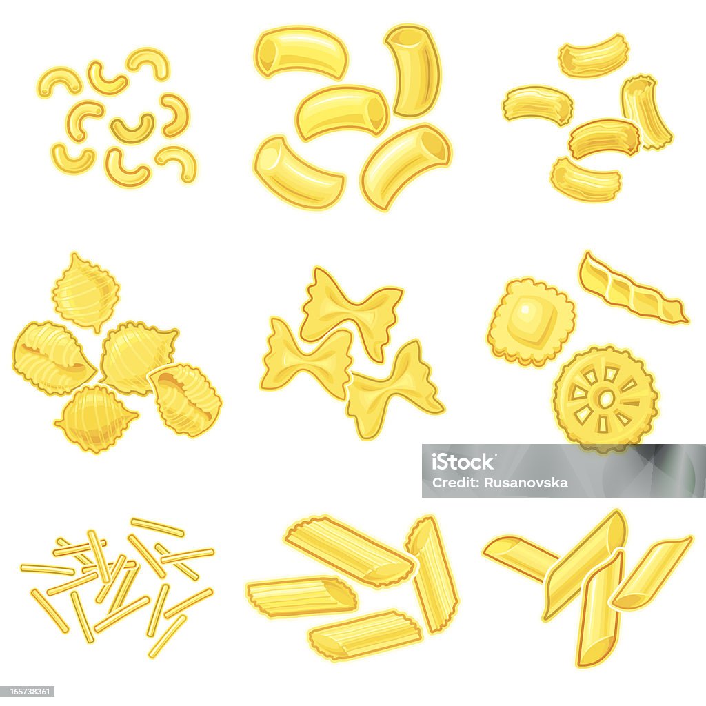 Set of Different Pasta Types Set of Different Pasta Types. Vector. Pasta stock vector