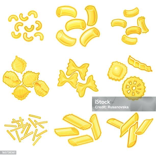 Set Of Different Pasta Types Stock Illustration - Download Image Now - Pasta, Cut Out, Italian Food