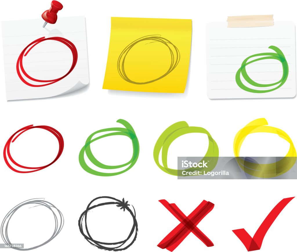 Notes, with reminders Notes with some pencil and highlighter circle reminders. Add in your own text. Includes a JPG, a transparent PNG, and a version without the shadows. Circle stock vector