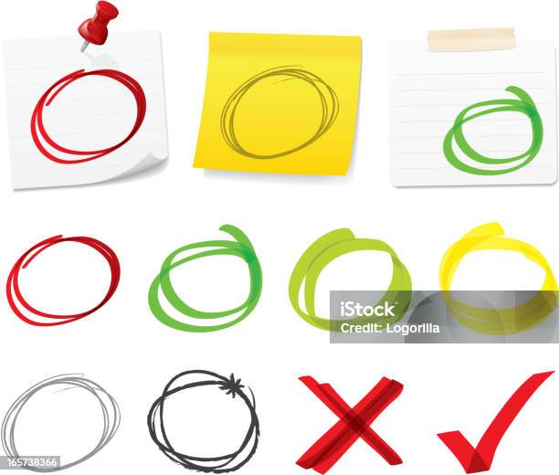 Notes With Reminders Stock Illustration - Download Image Now - Circle, Cross Shape, Felt Tip Pen
