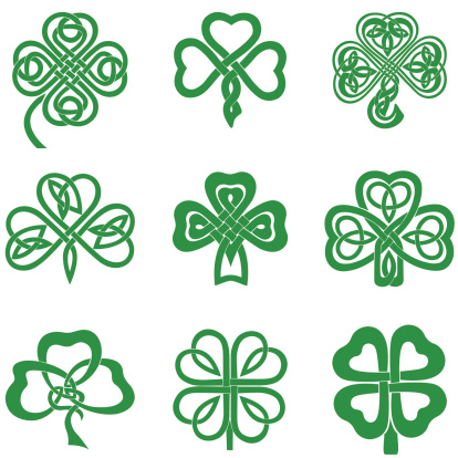 Collection of Celtic Knot Shamrocks including three and four leaf clover.