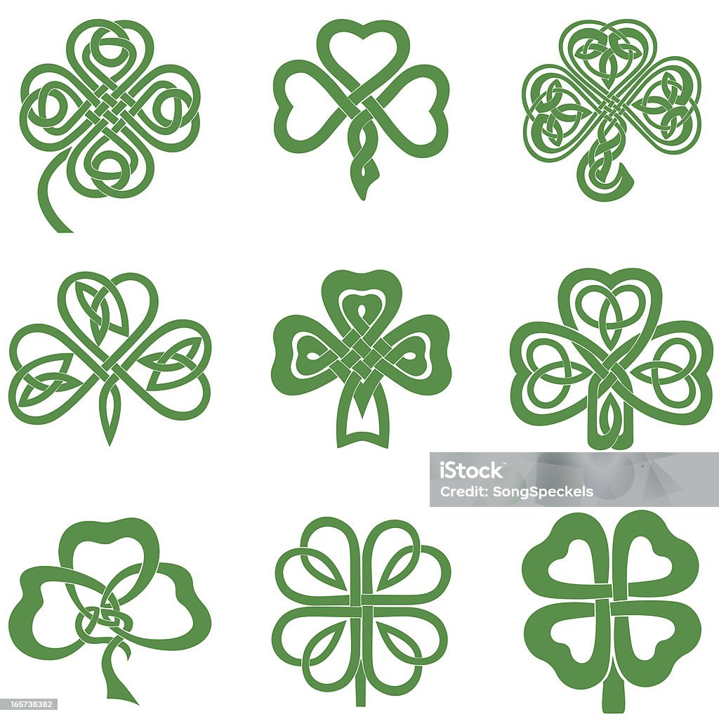 Celtic Knot Shamrocks Collection of Celtic Knot Shamrocks including three and four leaf clover. Clover stock vector