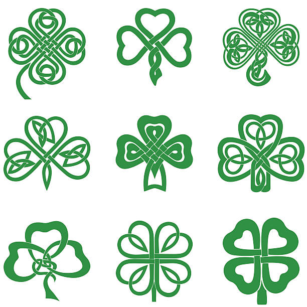 Celtic Knot Shamrocks Collection of Celtic Knot Shamrocks including three and four leaf clover. irish shamrock stock illustrations