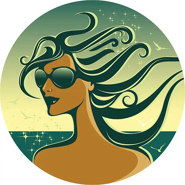 Vector illustration of Lady on a beach.