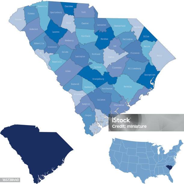 Южная Каролина Стран Карта — стоковая векторная графика и другие изображения на тему Без людей - Без людей, Векторная графика, Иллюстрация