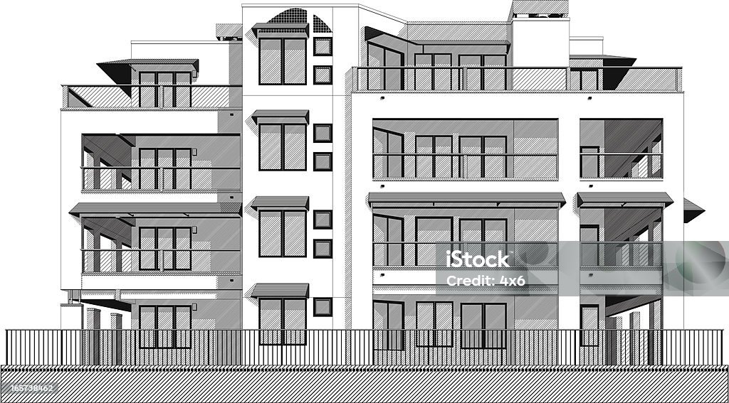 おしゃれなコンドミニアムの建物 - 集合住宅のロイヤリティフリーベクトルアート