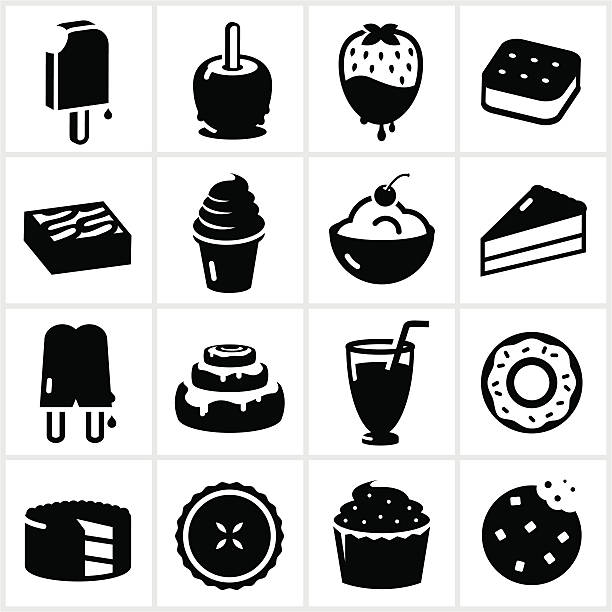 Desserts and Sweets Icons Dessert/sweets icons. The white shapes and strokes are cut from the illustrations. cinnamon roll stock illustrations