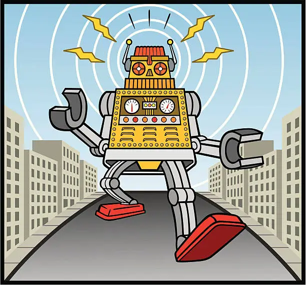Vector illustration of Giant Cartoon Toy Robot