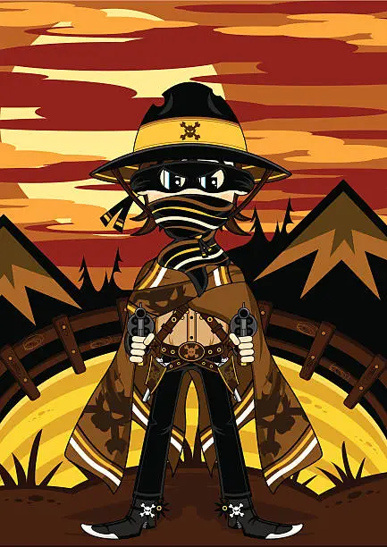 Vector illustration of Wild West Skull Cowboy Outlaw