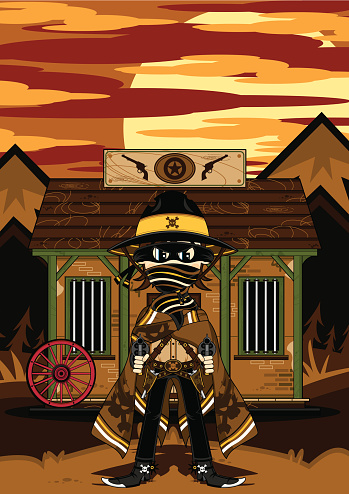 Vector Illustration of a Wild West Jail with Skull Outlaw Gunslinger Cowboy.