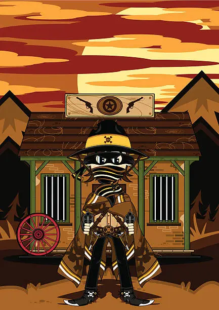 Vector illustration of Skull Cowboy Outlaw at Jailhouse