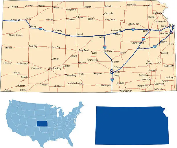 Vector illustration of Kansas road map