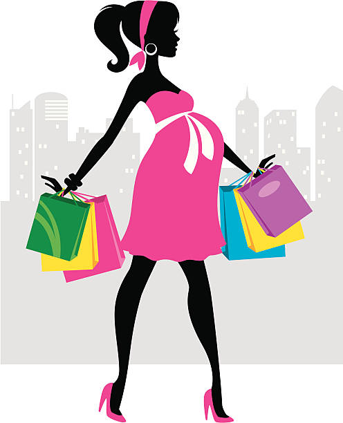illustrazioni stock, clip art, cartoni animati e icone di tendenza di silhouette incinta shopping - human pregnancy clothing shopping retail