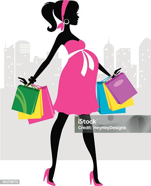 Silhouette Incinta Shopping - Immagini vettoriali stock e altre immagini di Alla moda - Alla moda, Donne, Fare spese