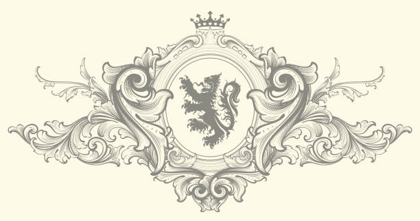 illustrazioni stock, clip art, cartoni animati e icone di tendenza di barocco sovranità blasone - lion coat of arms shield backgrounds