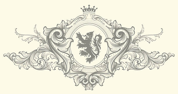 Baroque Nobility Coat of Arms Designed by a hand engraver. Highly detailed authentic engraving designs of ornate scrollwork. Change color and scale easily with the enclosed EPS and AI files. Also includes hi-res JPG. animals crest stock illustrations