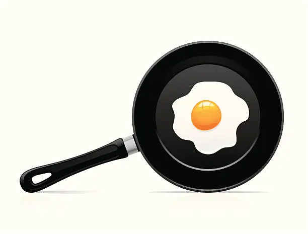Vector illustration of A cartoon of an egg frying on a pan
