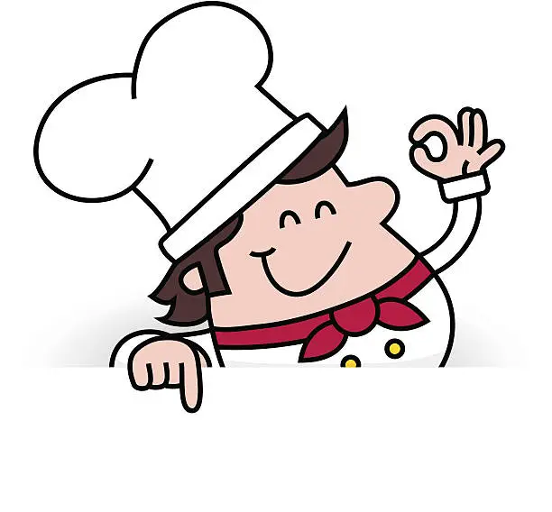 Vector illustration of Chef points on a blank page