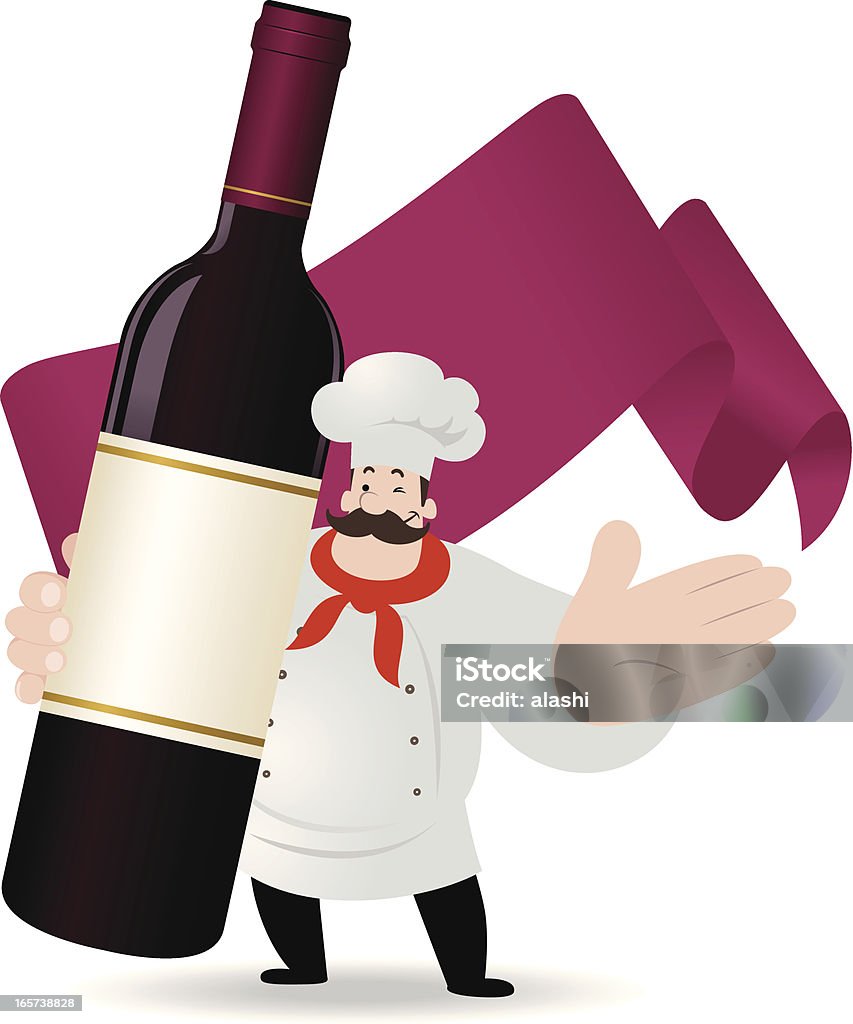 Kucharz trzyma czerwone wino Butelka - Grafika wektorowa royalty-free (Alkohol - napój)