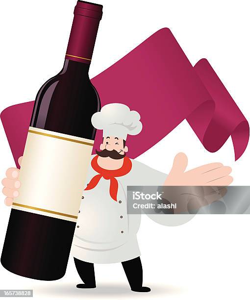 Kucharz Trzyma Czerwone Wino Butelka - Stockowe grafiki wektorowe i więcej obrazów Alkohol - napój - Alkohol - napój, Apaszka na szyję, Baner