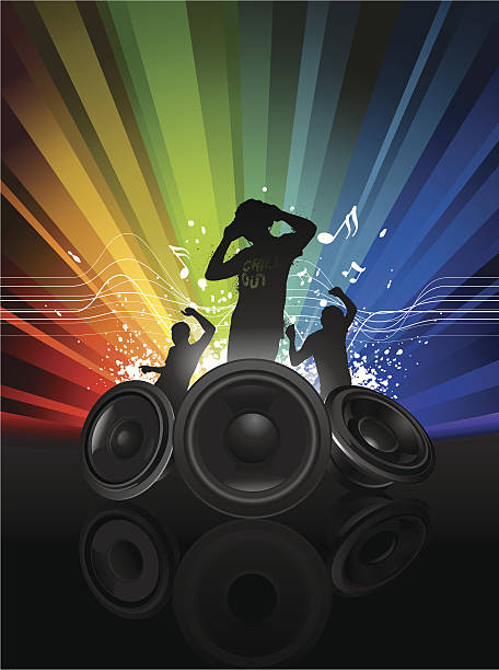 Music graffiti featuring a DJ with two dancer vector art illustration