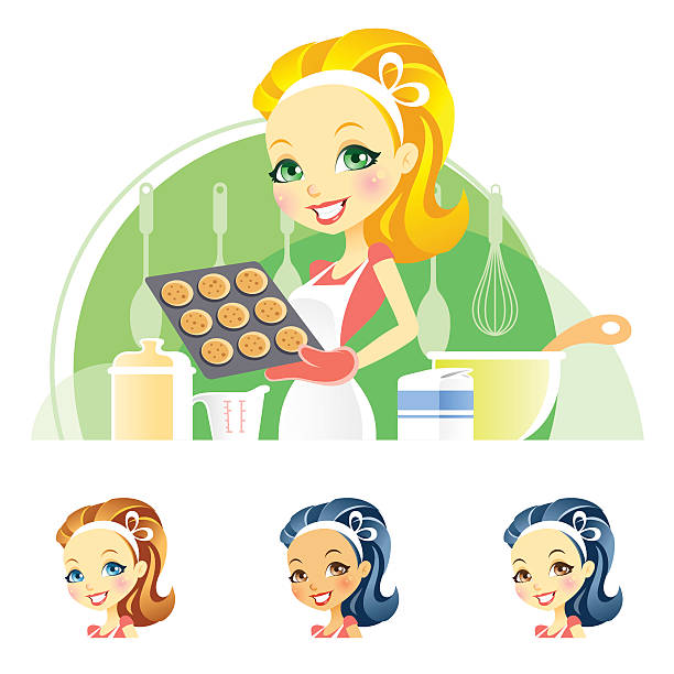 Bекторная иллюстрация Милая молодая женщина выпечки печенье