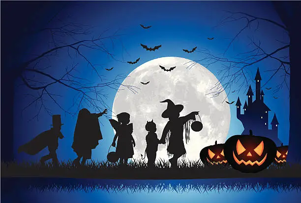 Vector illustration of Halloween Children Trick Or Treat