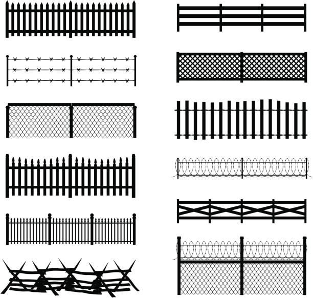 zaun silhouetten - fence stock-grafiken, -clipart, -cartoons und -symbole