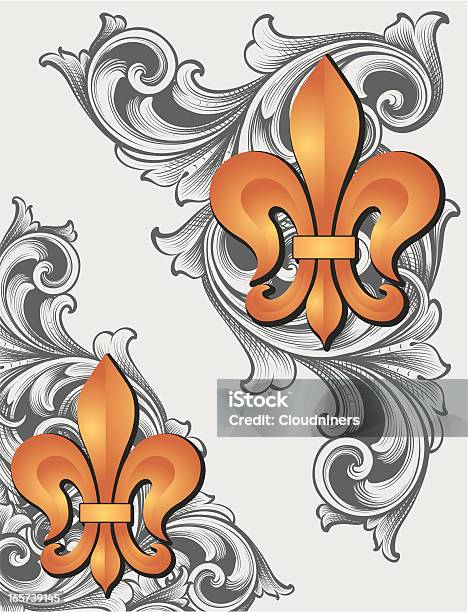 Ilustración de Salón Fleur De Lis Esquinas y más Vectores Libres de Derechos de Flor de lirio - Flor de lirio, Grabado - Objeto fabricado, Grabado - Técnica de ilustración